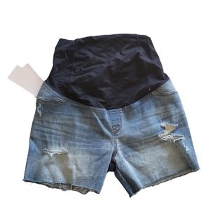 Isabel Maternity Stretchy Soft Elastic Pregnancy Shorts Denim Midi Shorts Size 6